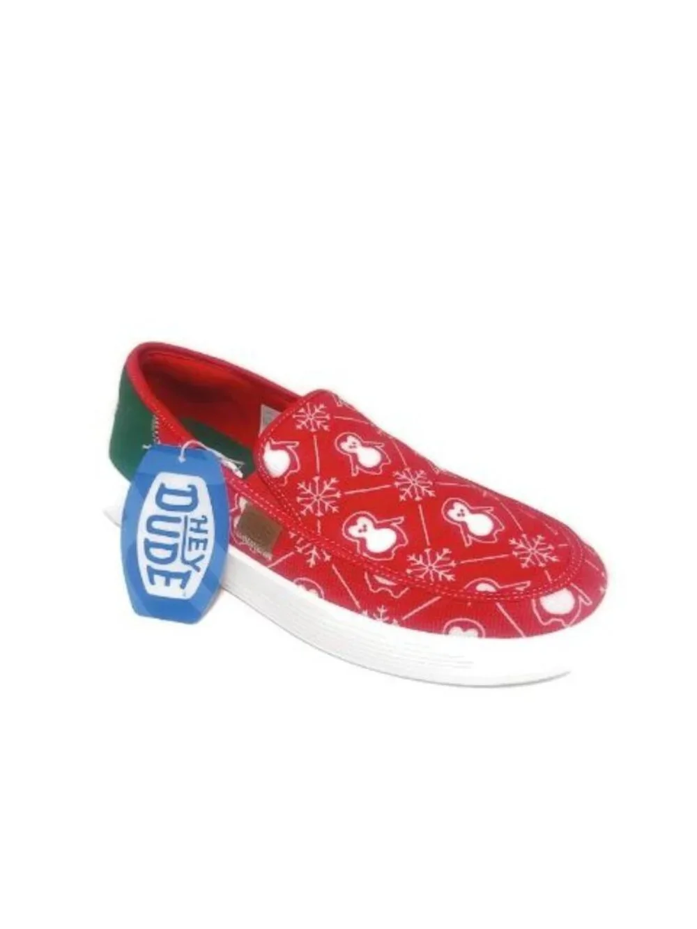 Hey Dude Sunapee Mens Size 11 Red White Penguin Casual Shoes Slip On Loafers Tee